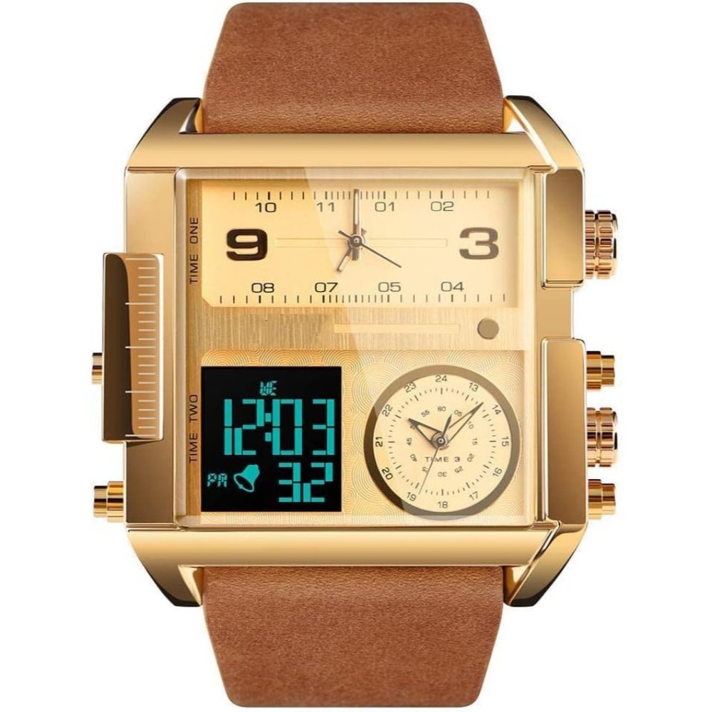 Men Square Large Face Digital Sports Watch,LED Analog Quartz Wrist Watch